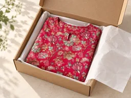 AI-generated floral kurta packed for delivery