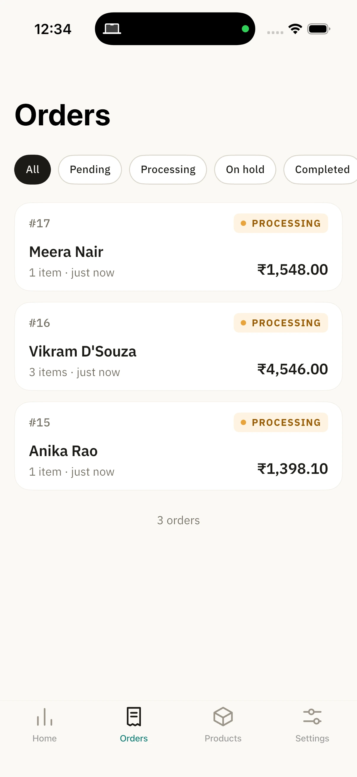 Florix mobile app showing the order list